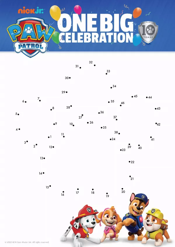 PAW Patrol 10th Anniversary Connect The Dots Activity Sheet